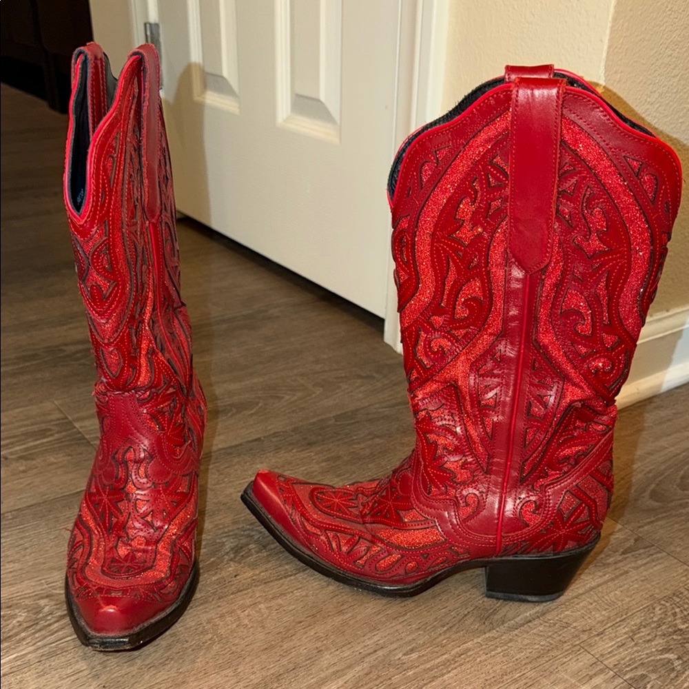 Red Women's Embroidered Western Cowboy Boots JB DILLON size 8 - Picture 5 of 6
